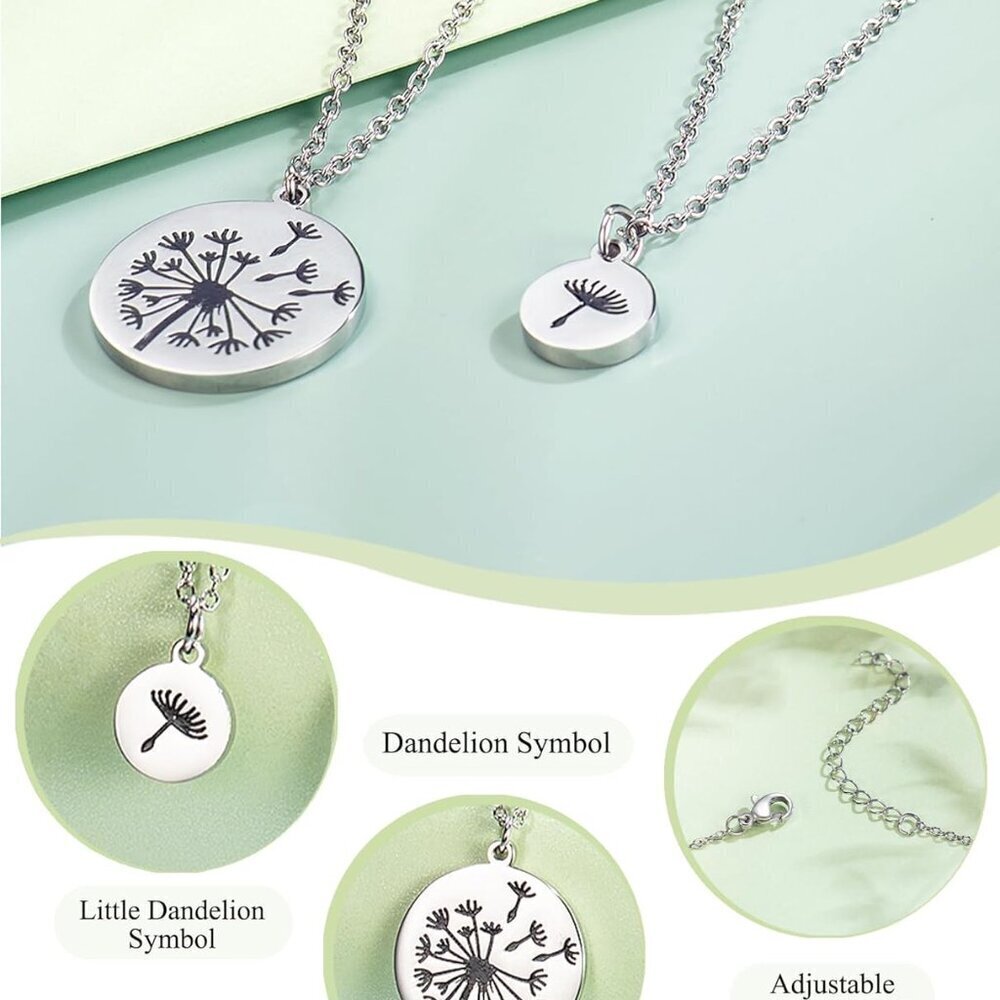 Mother Daughter Necklace Set Dandelion Jewelry for Women Girls Gifts - Picture 2 of 6